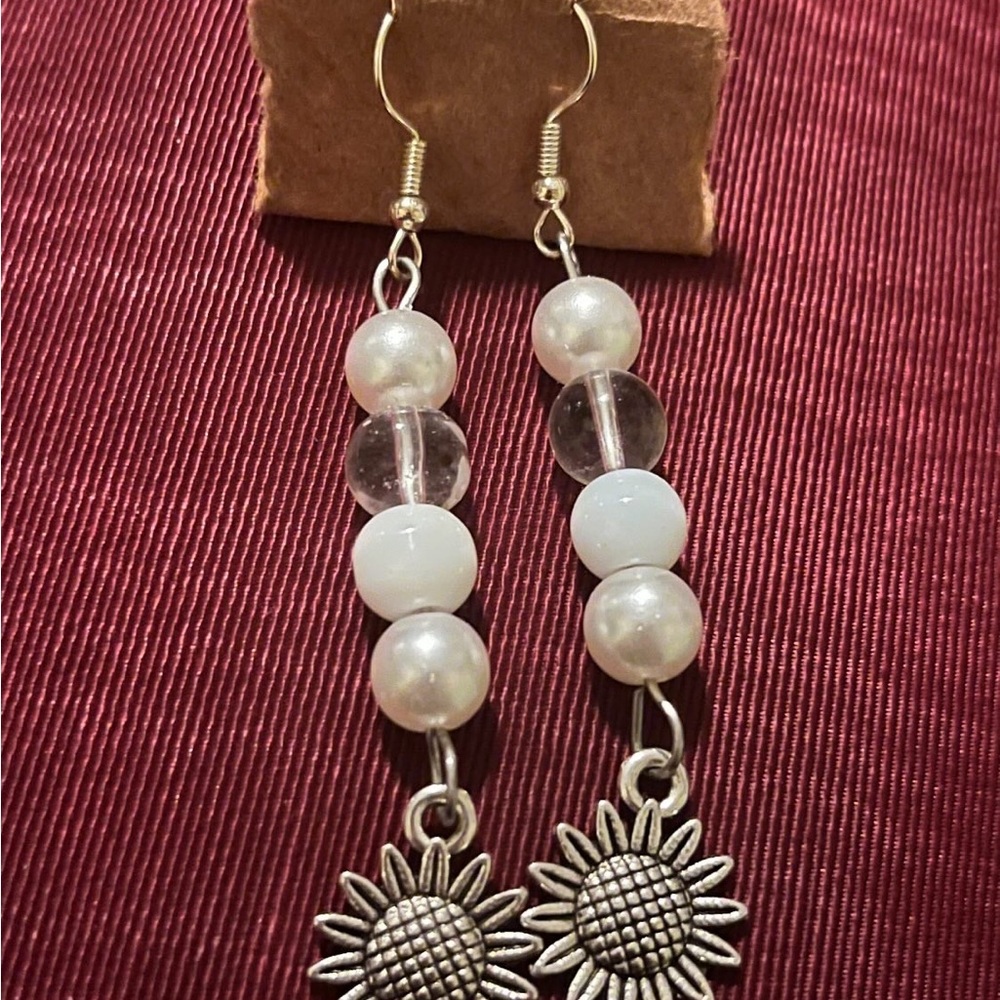 Silver Sunflower Dangle Earrings - image 2